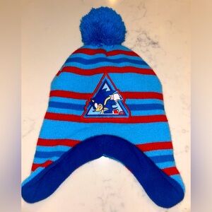 Kids youth sonic the hedgehog fleece ski hat one size Pom Pom blue red